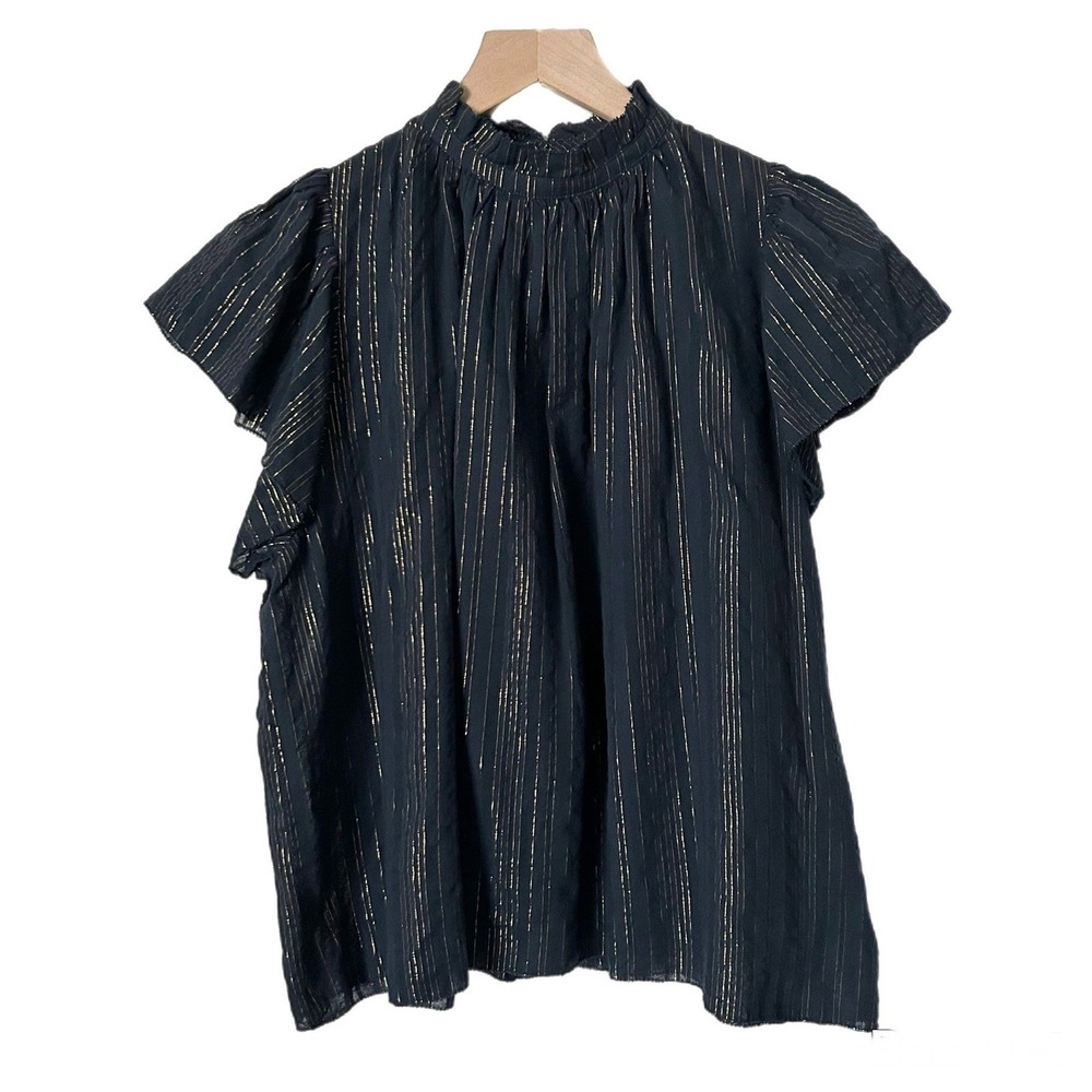 Trovata Birds of Paradis Carla Metallic Navy Stripe High Neck Top Size Small - Picture 2 of 6